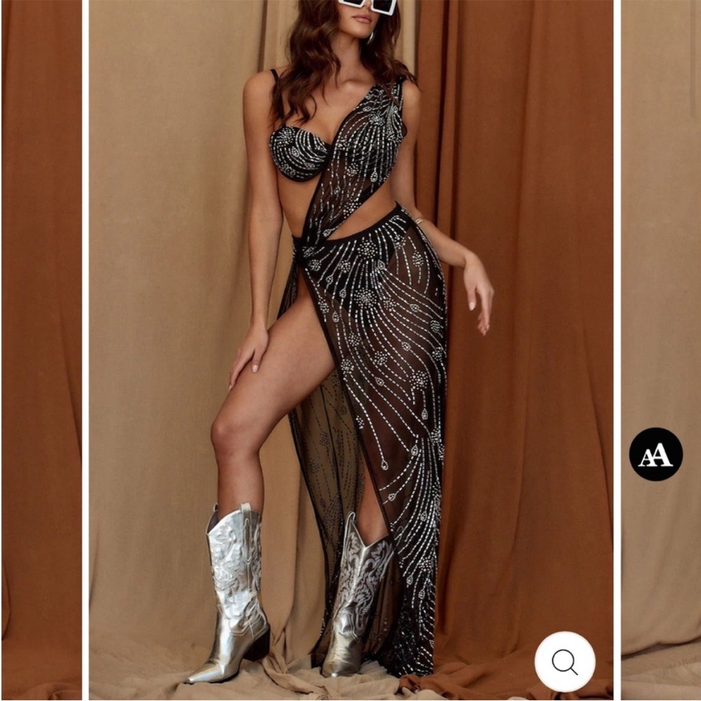 12th Tribe Valeria Black Rhinestone Maxi Dress - Women’s Size M/L